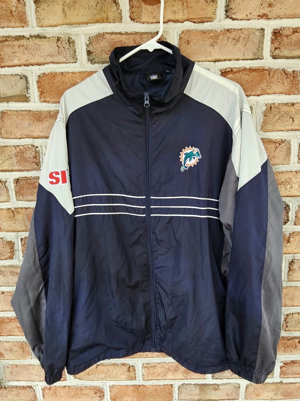 Reebok Navy and Gray Miami Dolphins Windbreaker Jacket